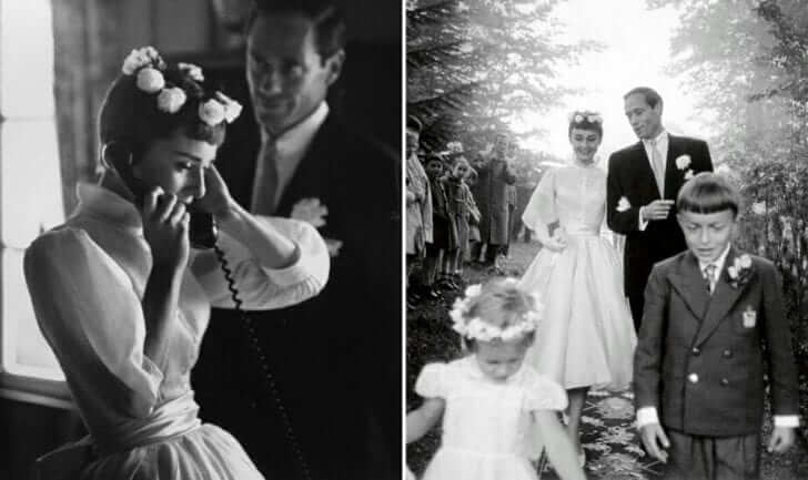 El primer matrimonio de Audrey Hepburn con el actor Mel Ferrer puede haber terminado en divorcio, pero su vestido de novia seguramente salió de una película de cuento de hadas, que incluso combinó con una delicada corona de rosas blancas.