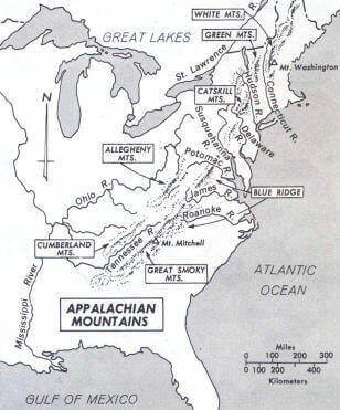 Mapa de los Montes Apalaches