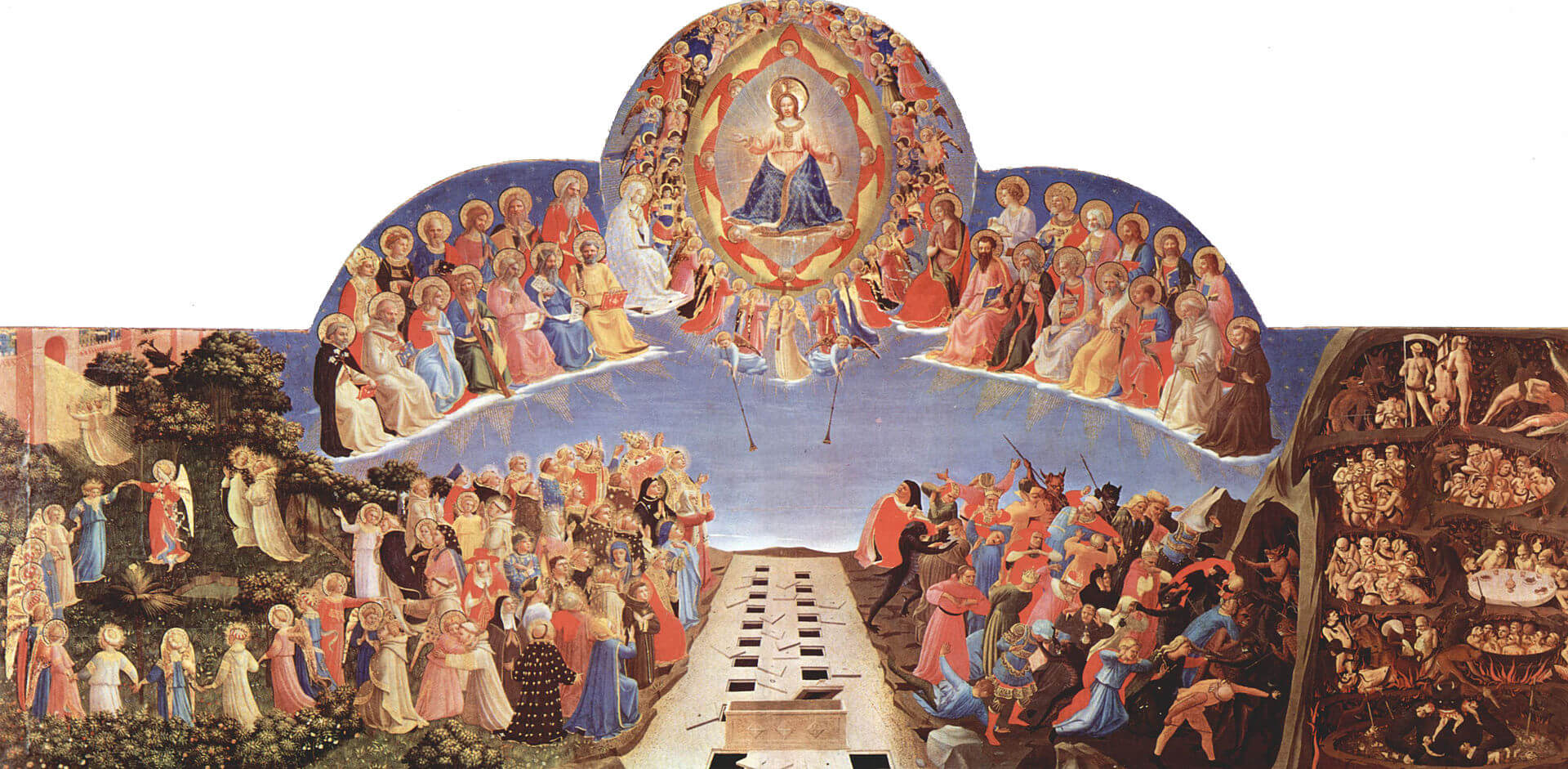 San Marco, Florencia, El día del juicio, tabla superior de un retablo. Muestra la precisión, el detalle y el color requeridos en un trabajo por encargo.
