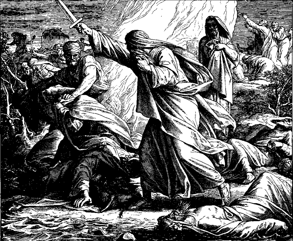Masacre de los profetas de Baal, xilografía de 1860 de Julius Schnorr von Karolsfeld (Fuente: wikipedia.org)