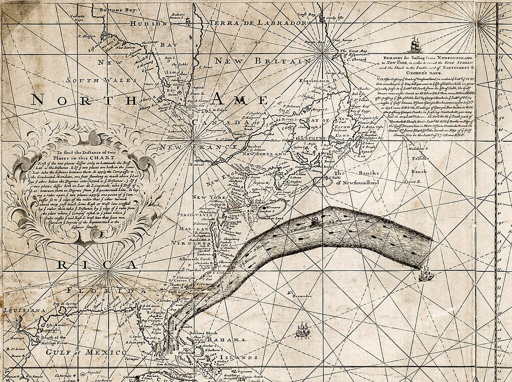 Mapa de Benjamin Franklin de la Corriente del Golfo, impreso en Londres en 1769